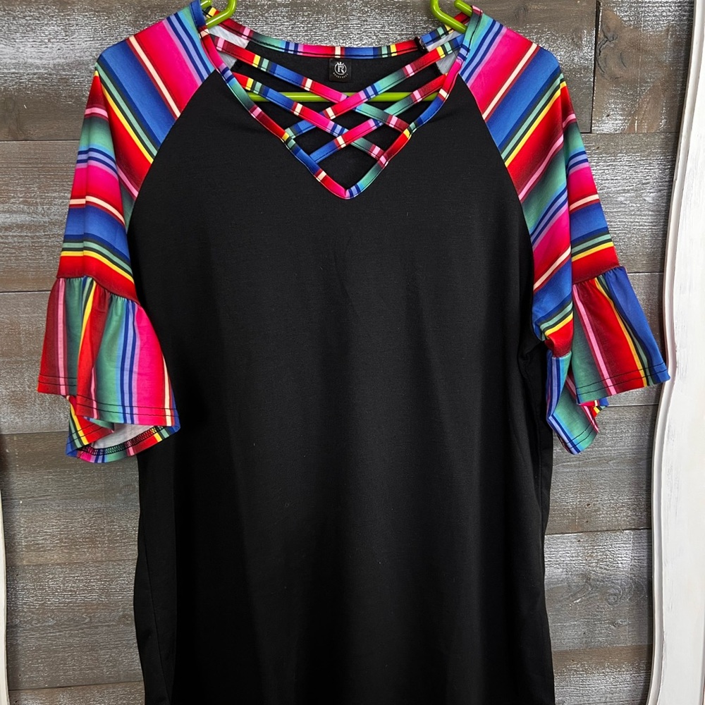 Rocky Roxy brand tee with 3/4 bell sleeve